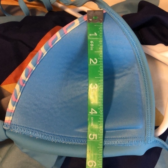 Aerie Bikini Top Blue Pink Bikini Top Padded Push Up Neck Back Ties M - Picture 6 of 6